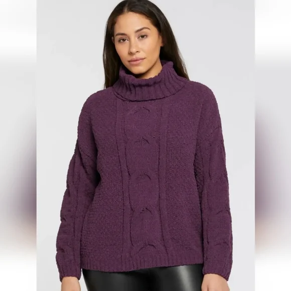 Chenille Cable Knit blackberry Wine Colored Crowl neck sweater msrp 74.00 - Picture 2 of 5